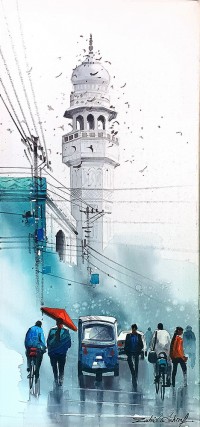 Zahid Ashraf, 12 x 24 inch, Acrylic on Canvas, Cityscape Painting, AC-ZHA-077
